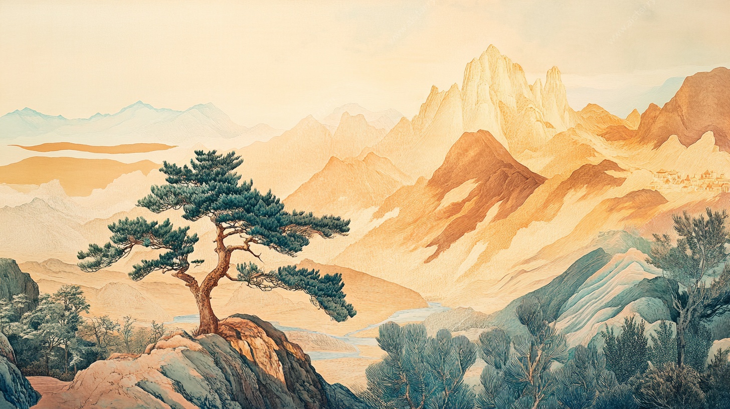 孤松傲立山川间