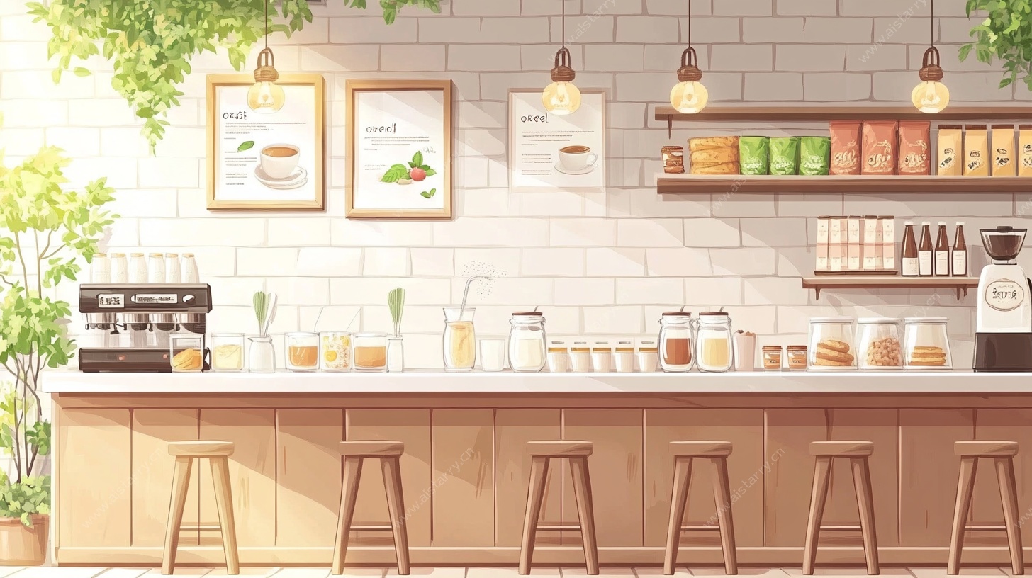 温馨简约风咖啡店吧台场景