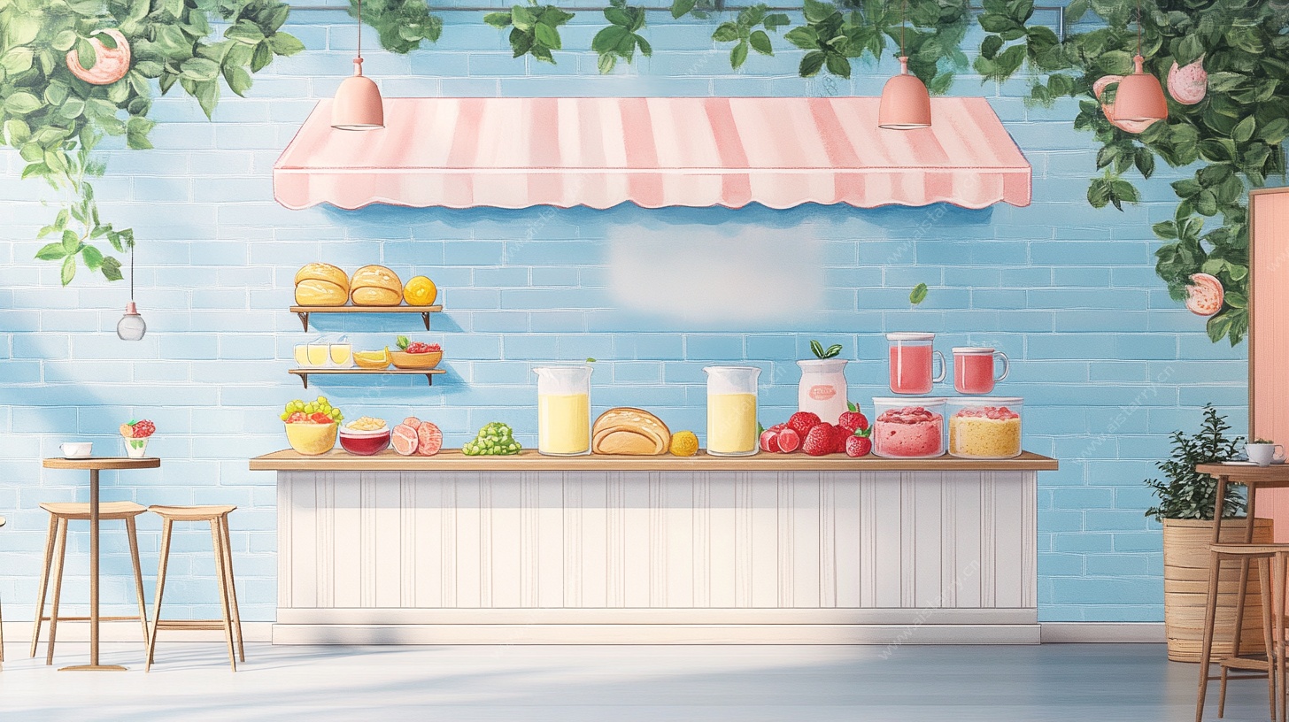 粉色清新果汁吧台场景