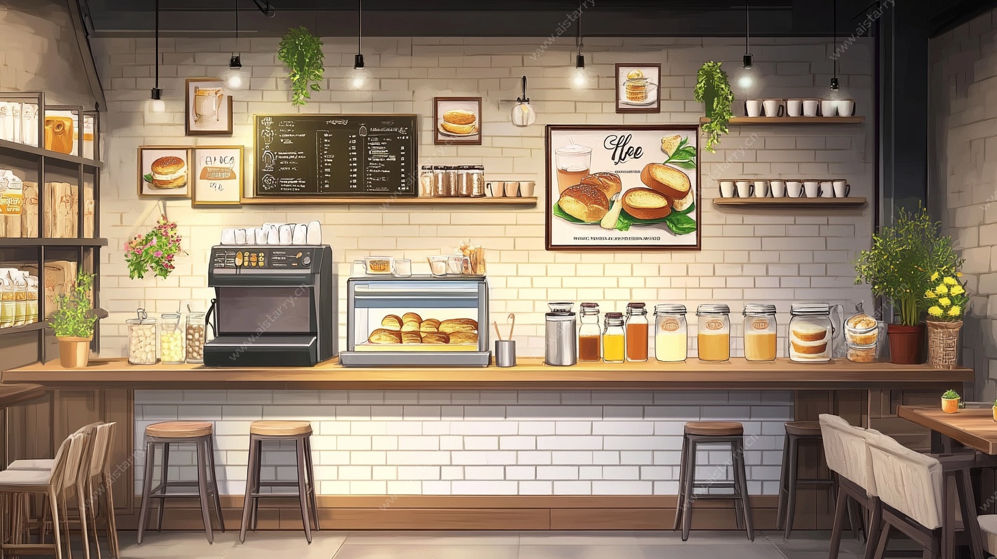 温馨简约风咖啡店室内场景