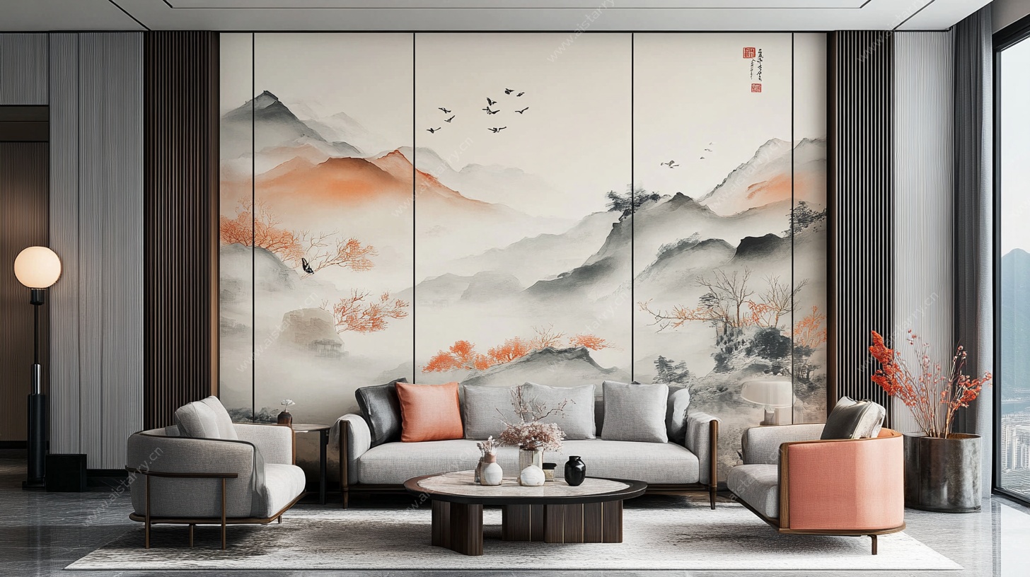 新中式山水风客厅装饰画