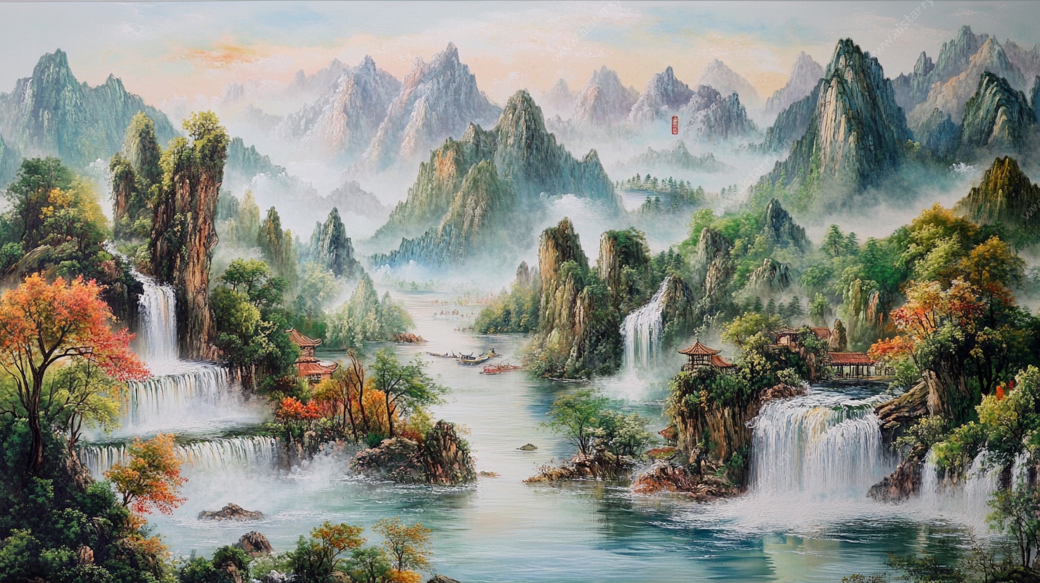 壮丽山水国画风景图