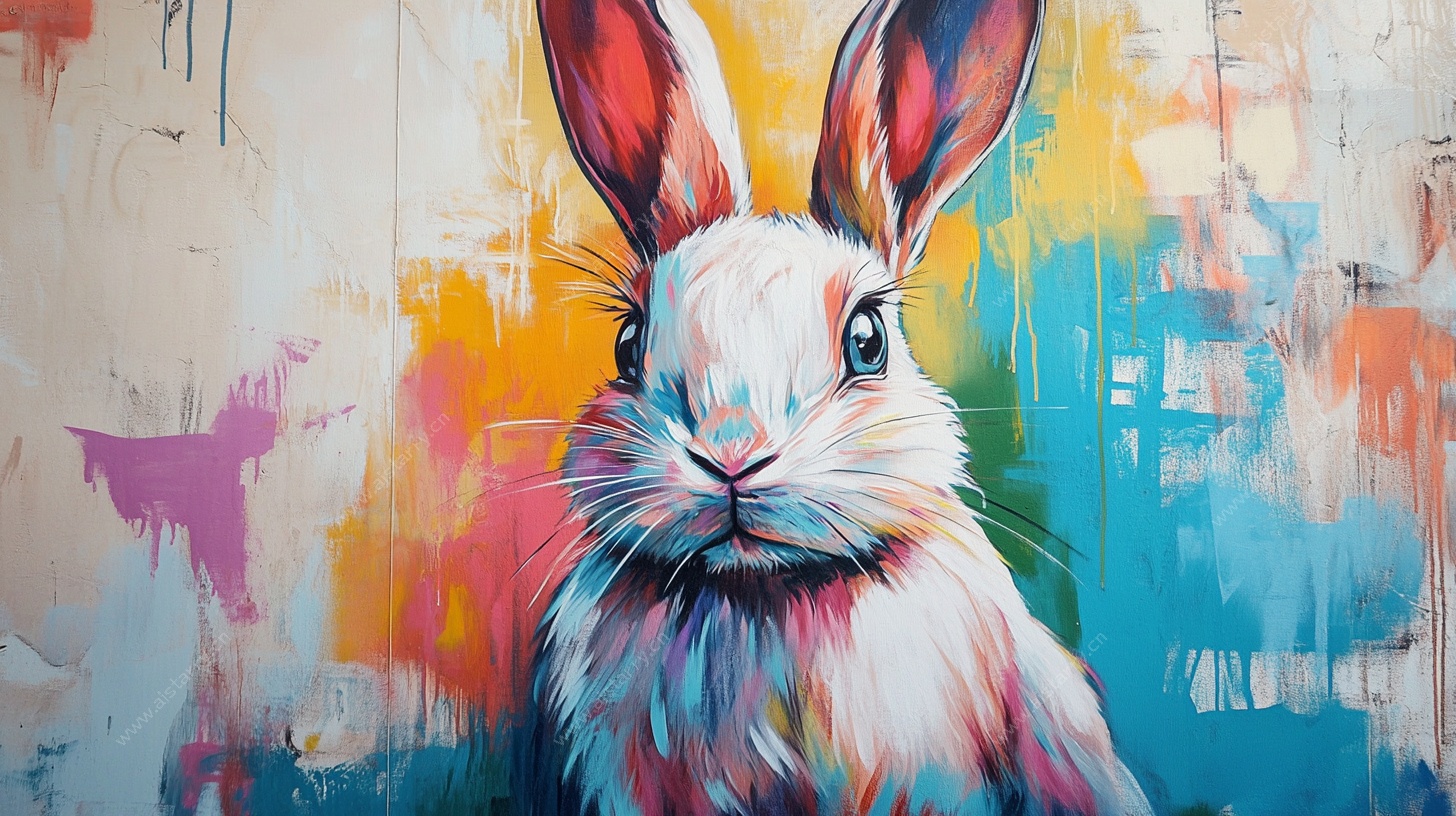 彩绘兔子形象艺术画
