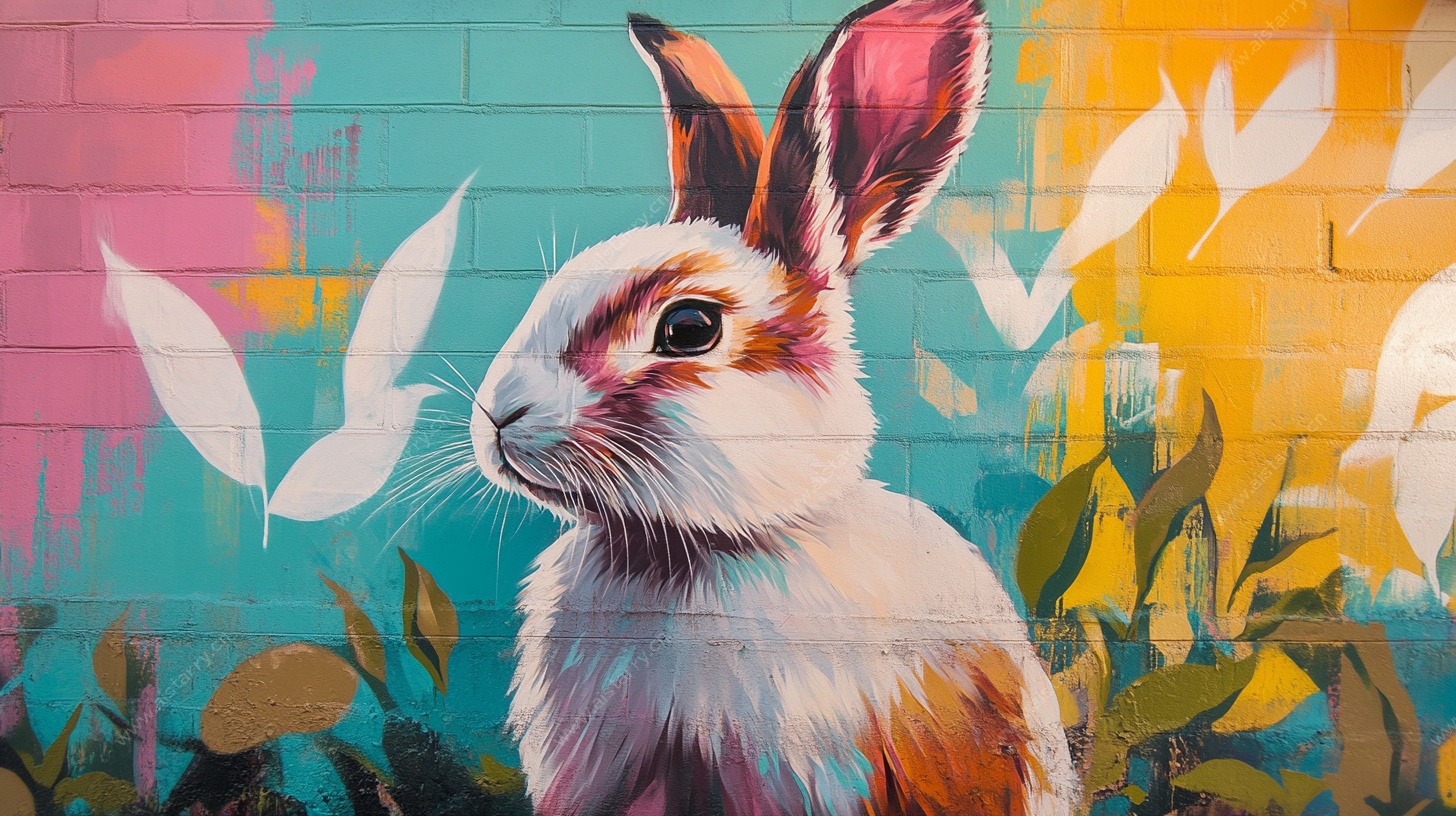 彩色墙绘兔子艺术插画