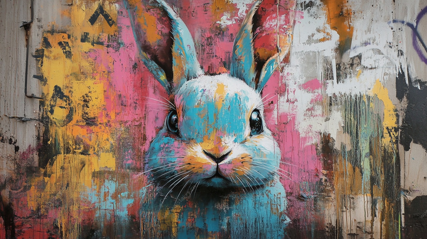 彩色涂鸦兔子墙面艺术