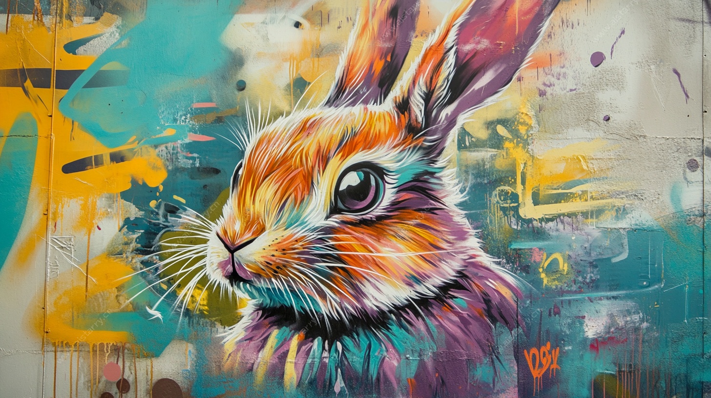 彩色涂鸦风兔子壁画