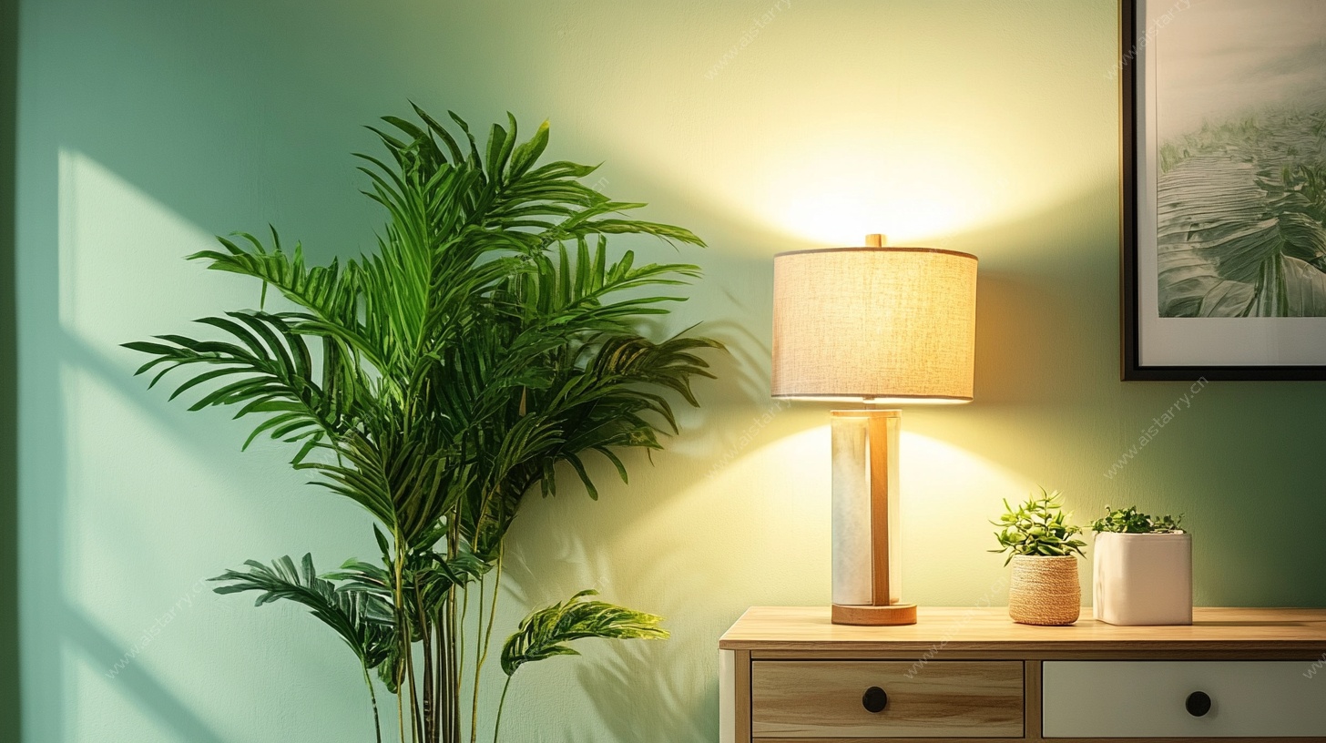 温馨室内绿植台灯角落