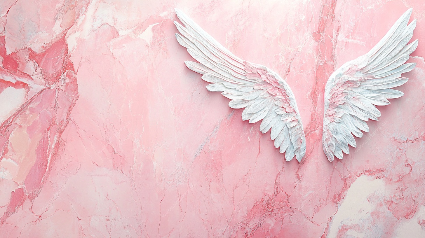 粉色背景上的白色天使翅膀