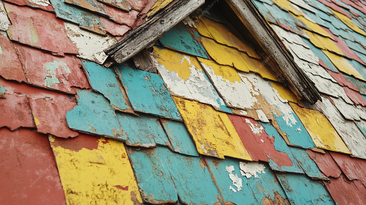 彩色斑驳老旧屋顶瓦片