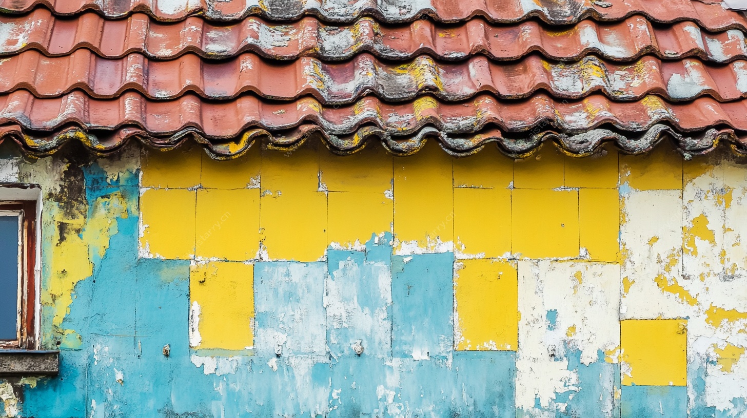 老旧斑驳的彩色墙面屋顶