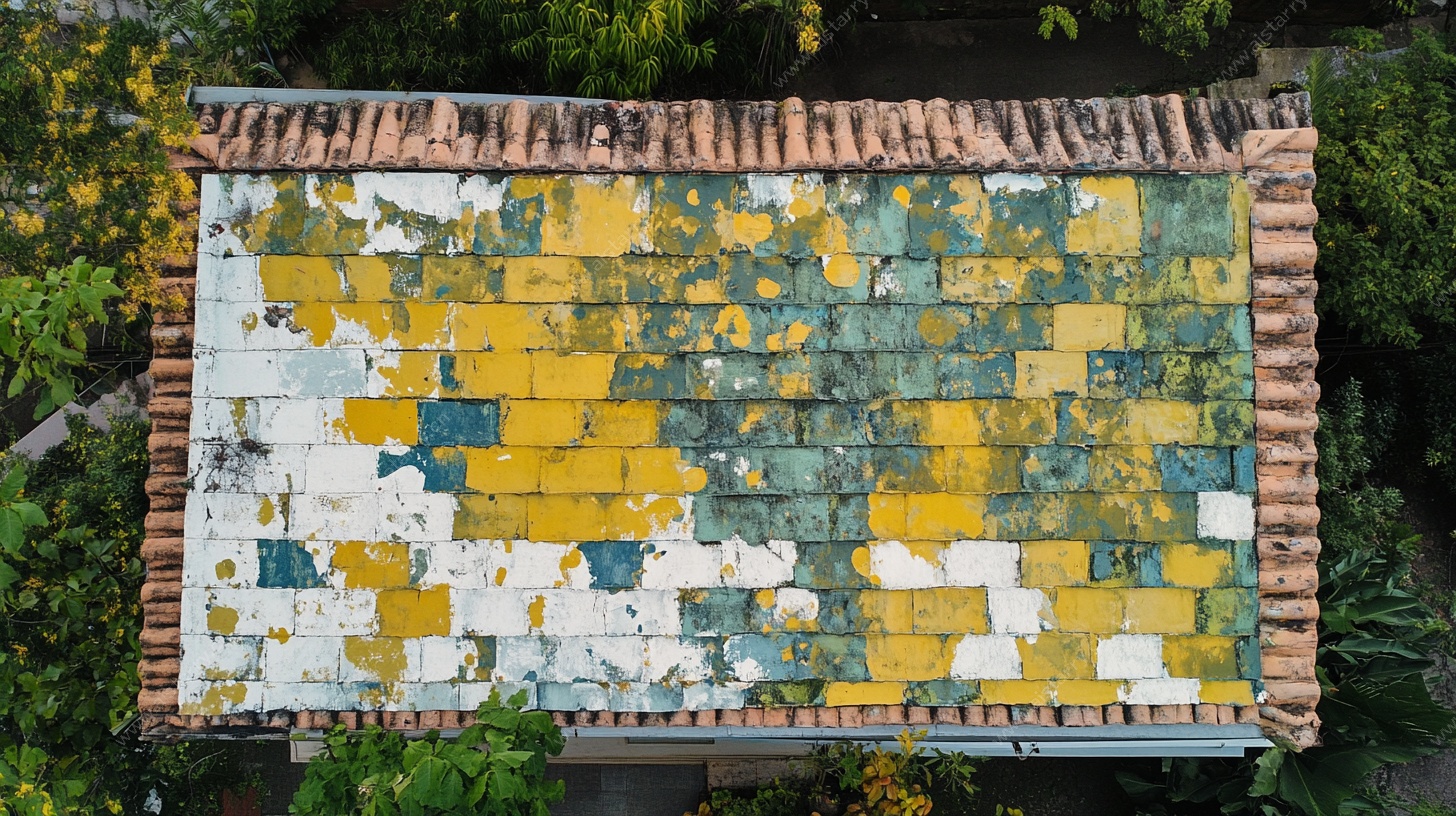 老旧斑驳的彩色屋顶