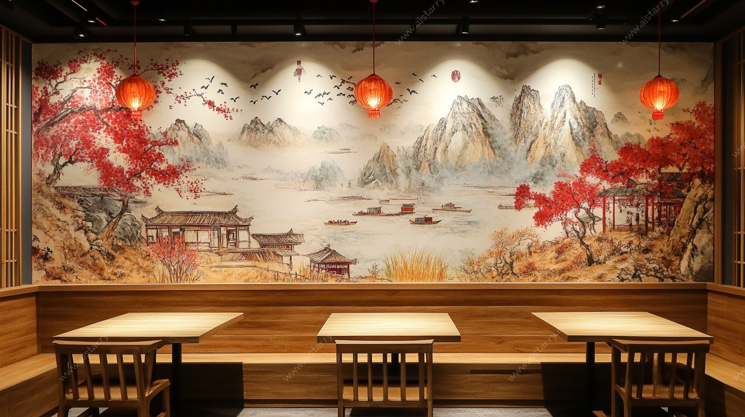 中式山水风餐厅墙面装饰