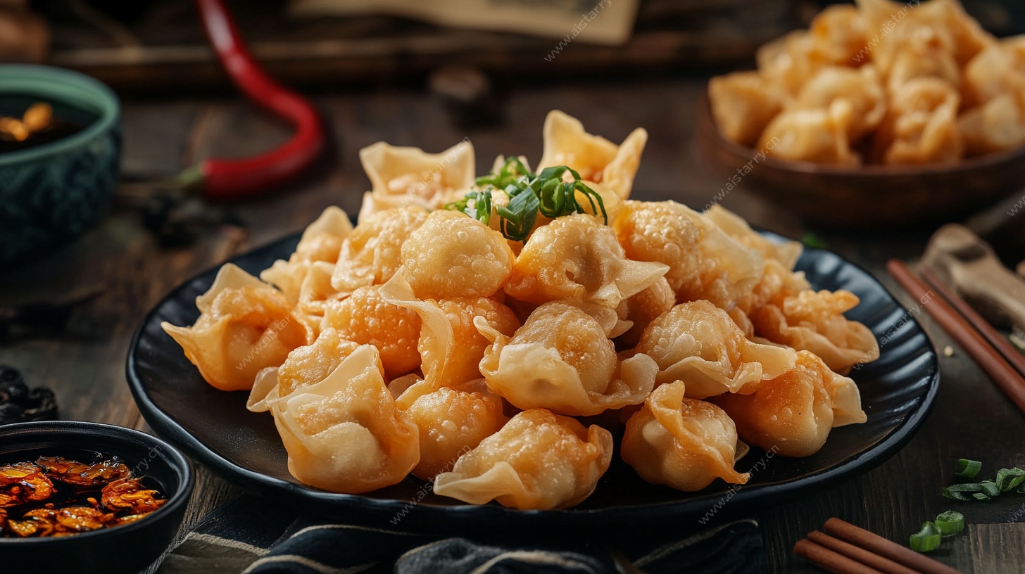 香脆炸馄饨摆拍图