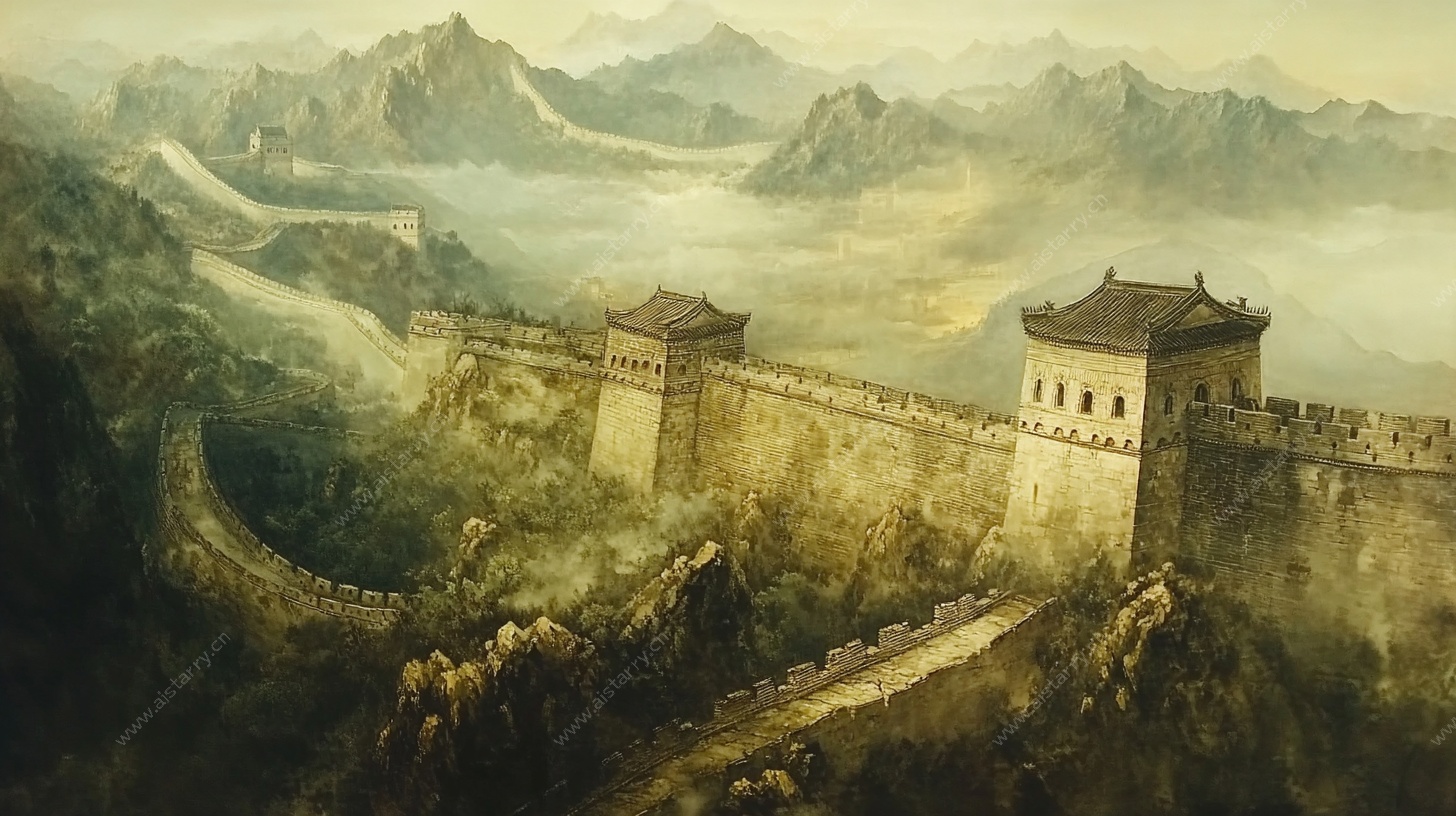 壮丽长城于群山云雾间