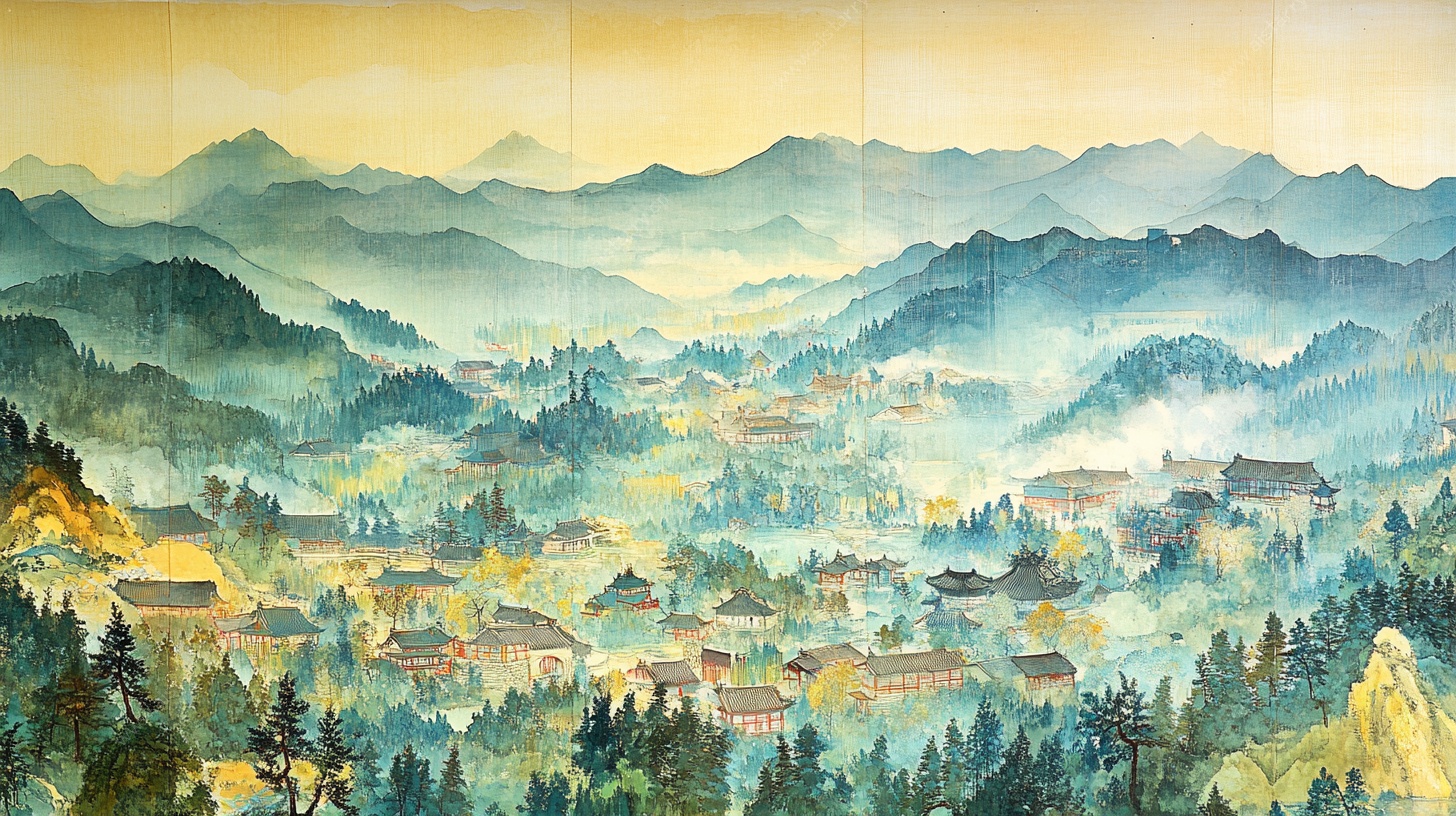 水墨山水间的宁静村落