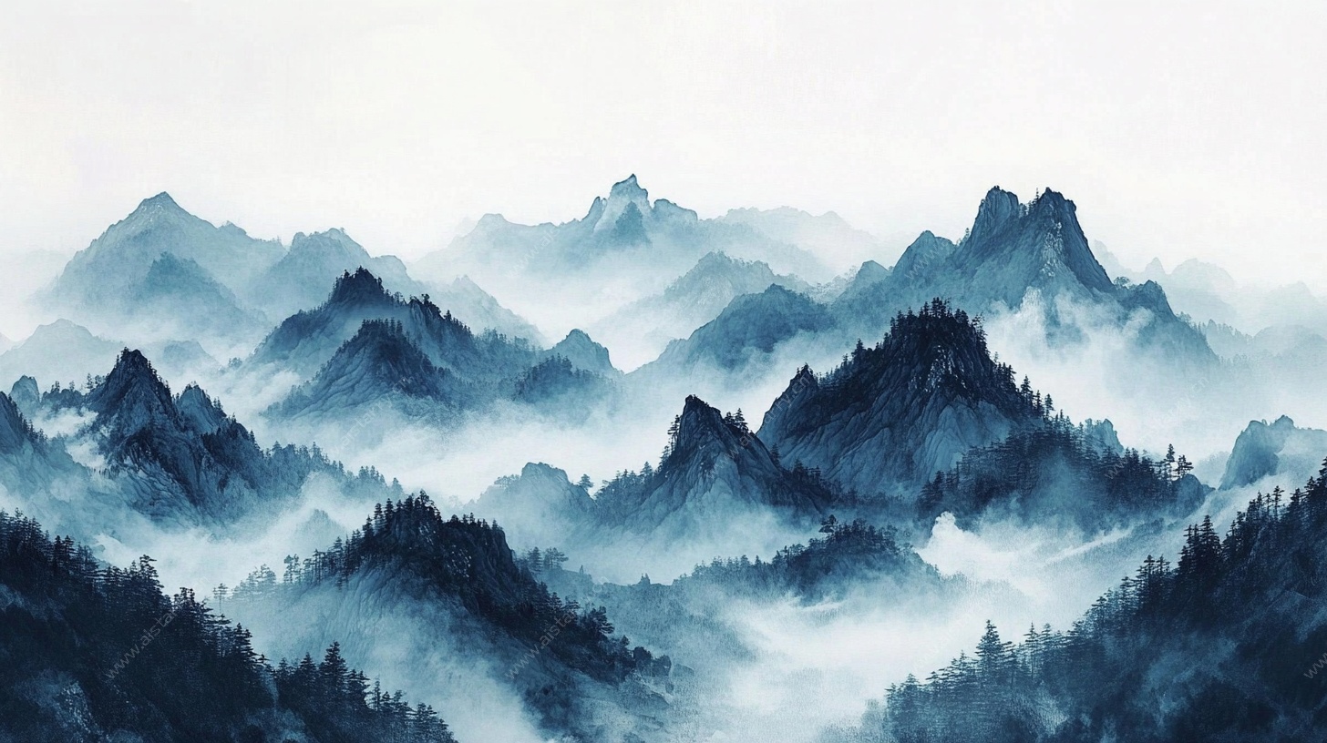 水墨群山云雾缭绕图