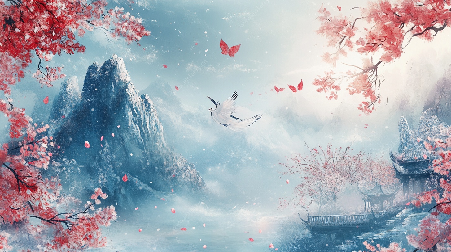 水墨山水间的烂漫春意