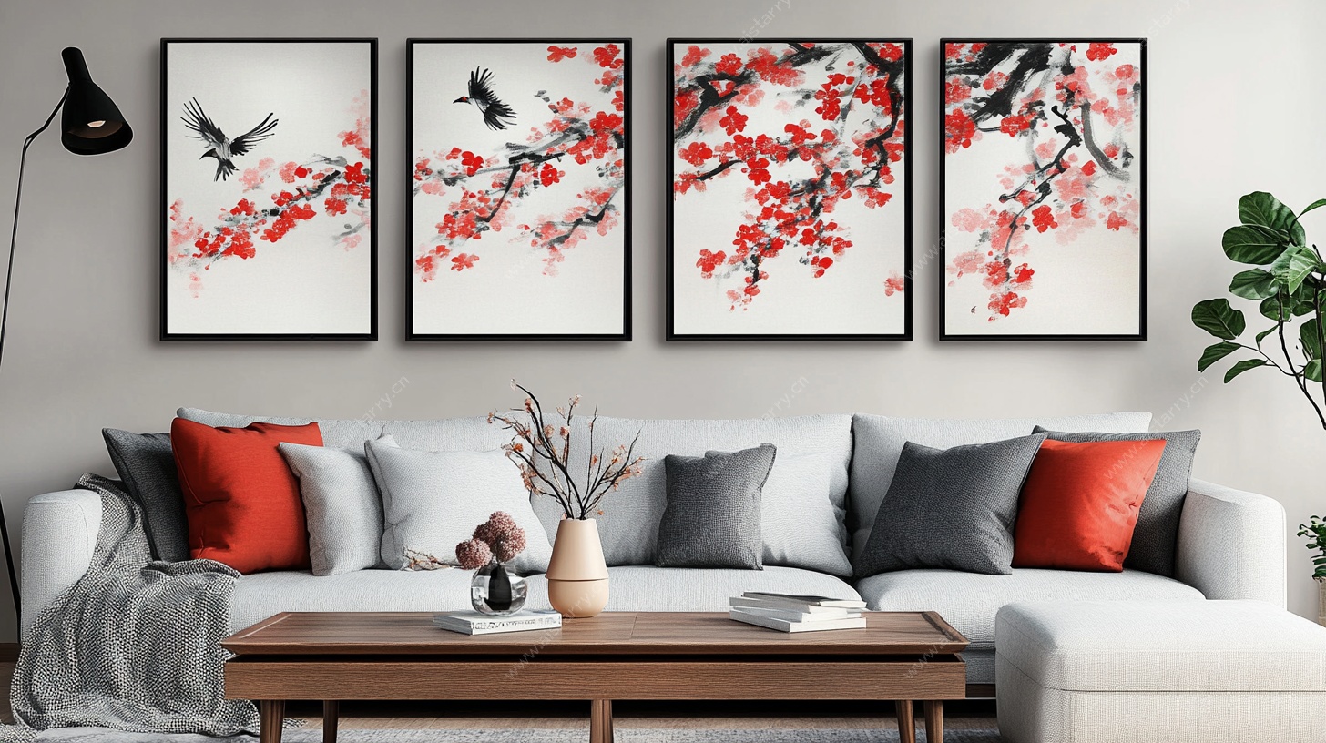 中式梅花挂画 客厅装饰画