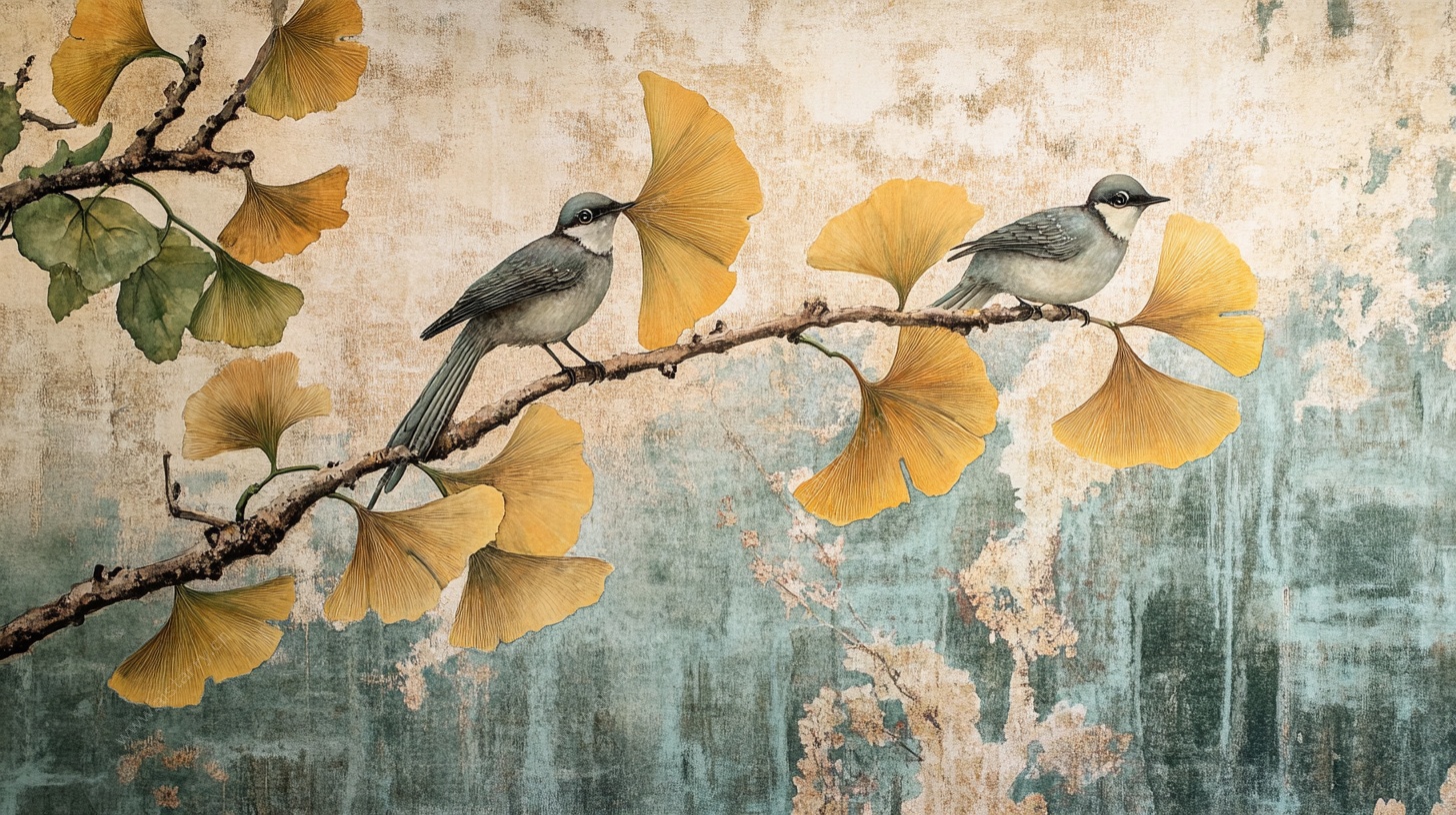 银杏枝上双鸟图