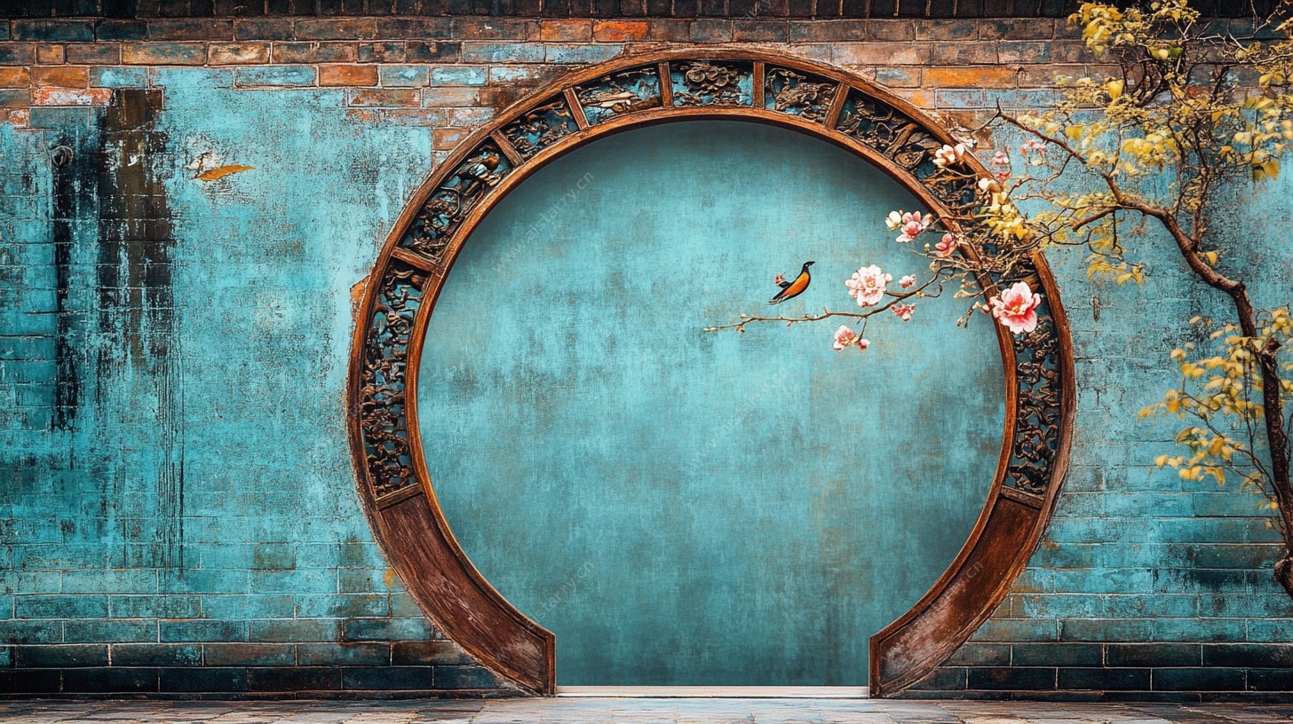 中式月洞门古墙雅致景致