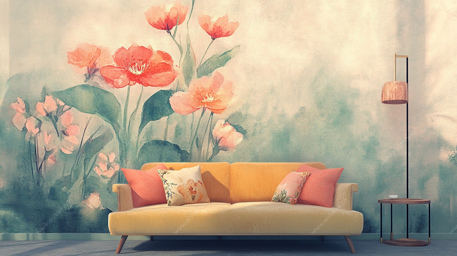 花卉背景的温馨客厅沙发