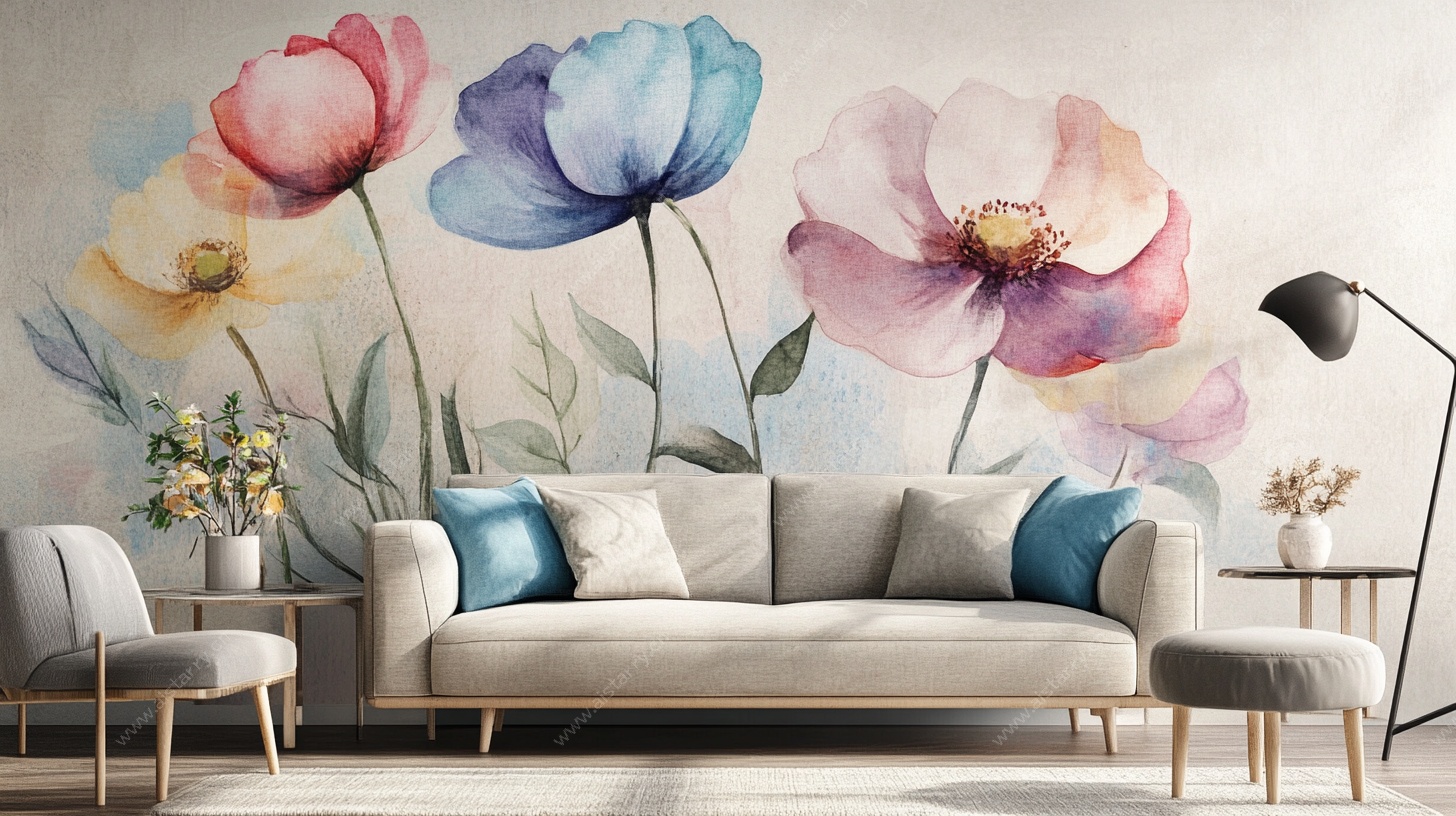 花卉主题客厅壁画场景