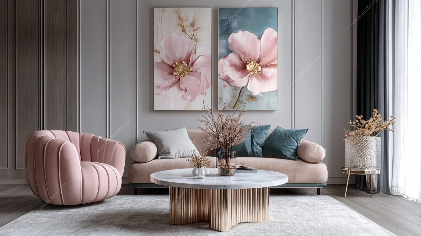 粉色系温馨现代风客厅