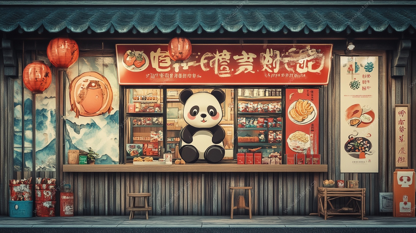熊猫坐镇的中式小吃摊