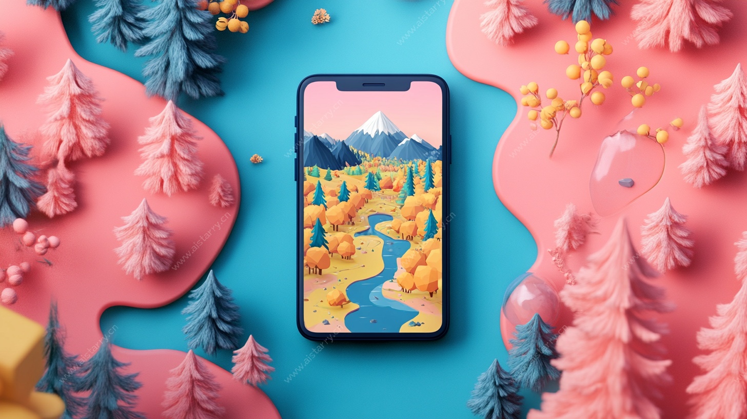 手机展示秋季风景插画