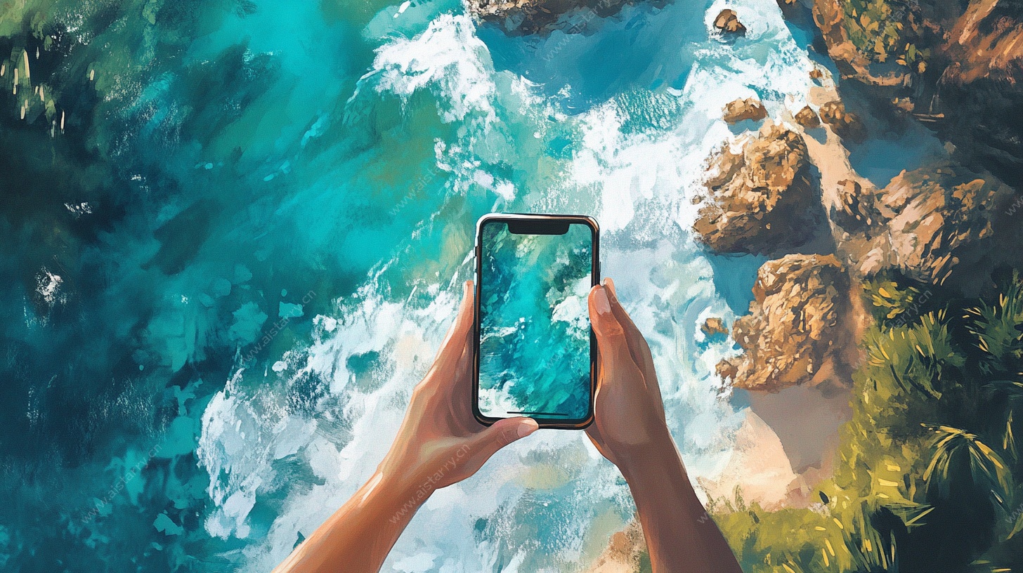 俯瞰海景手机拍摄画面