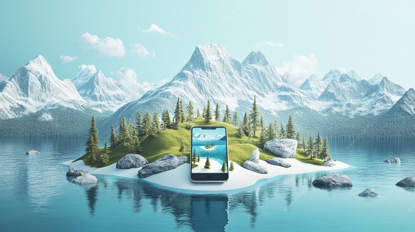 手机中的梦幻山水小岛