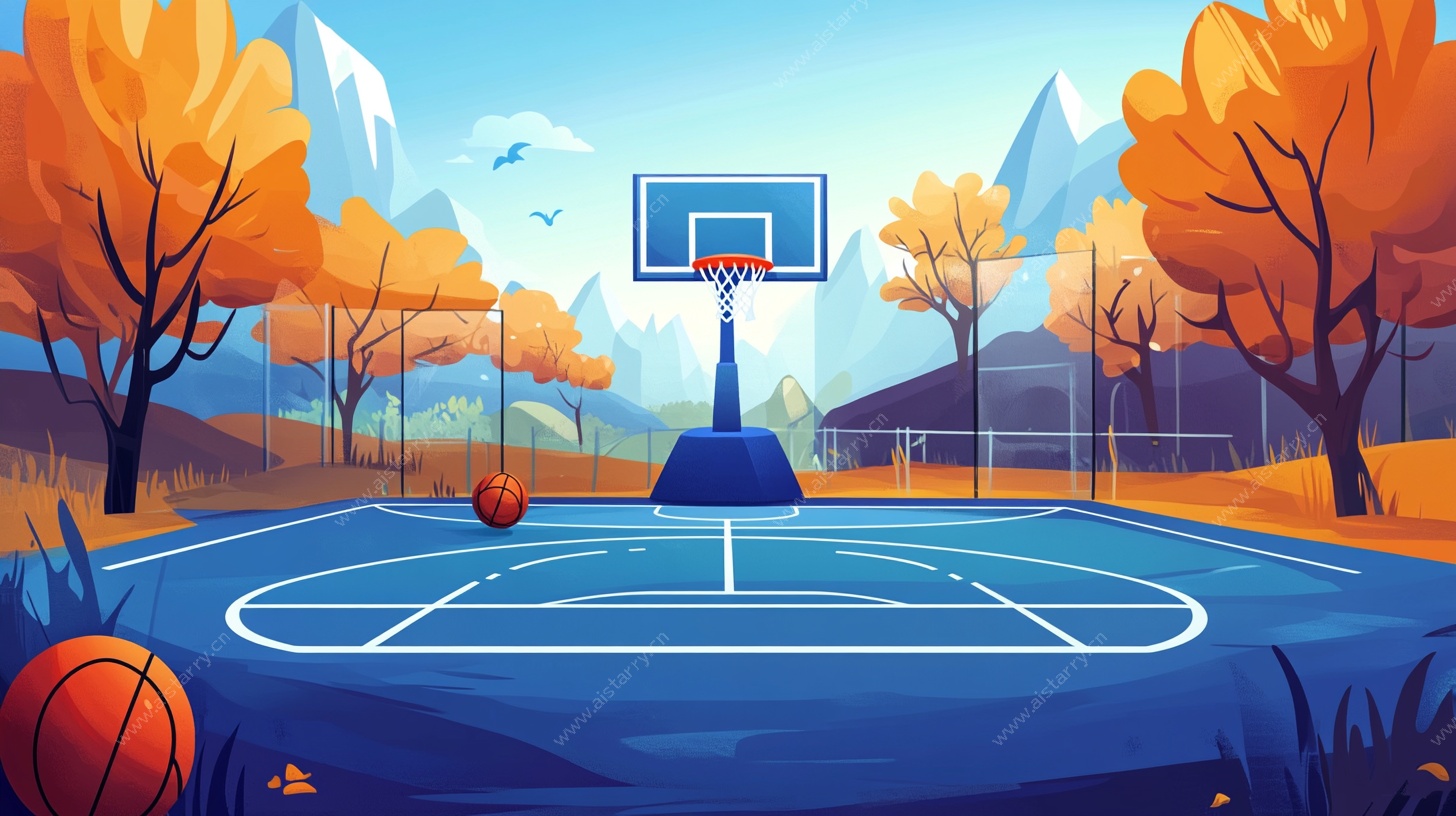 秋日户外篮球场风景图