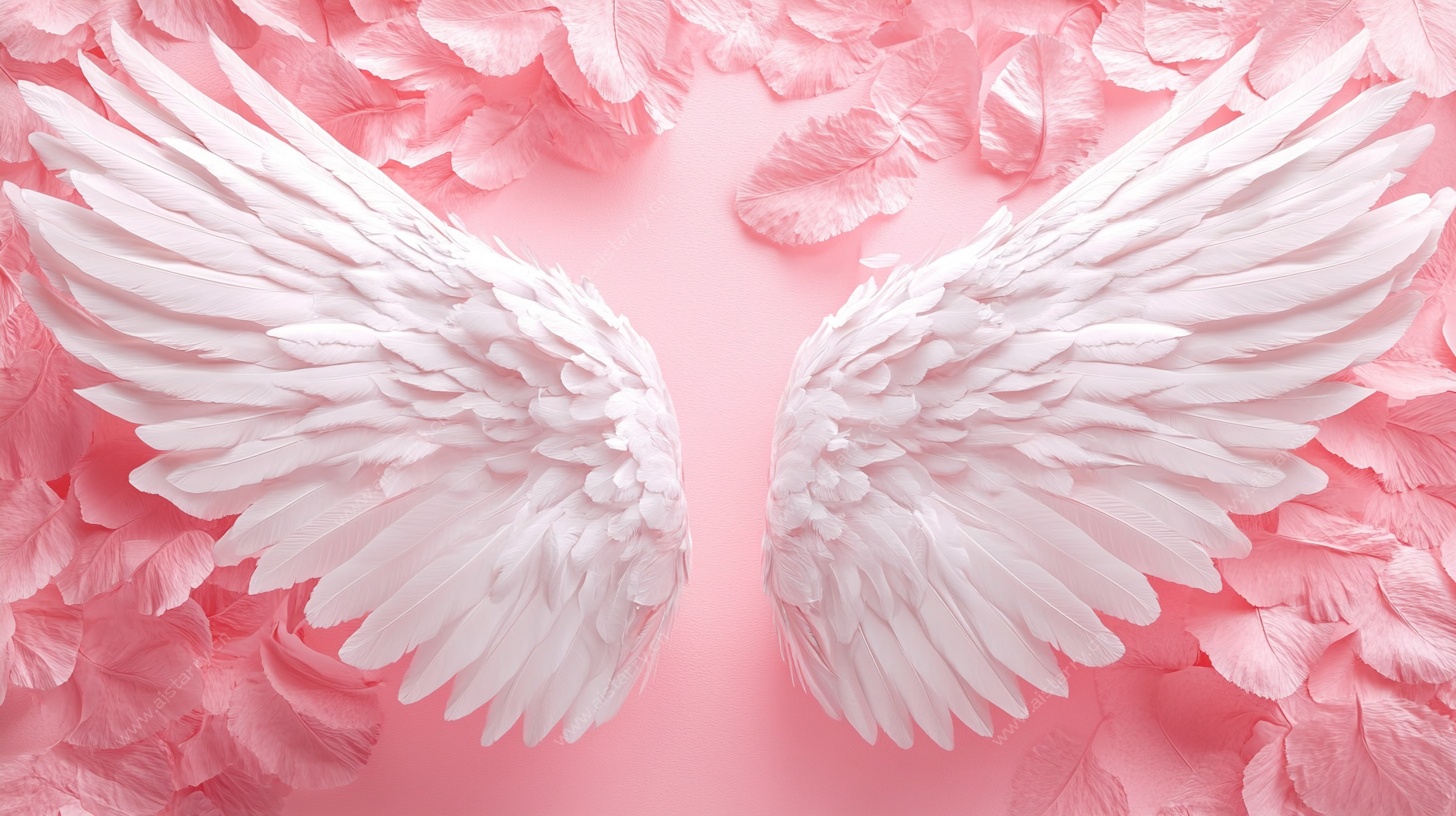 粉色背景上的白色天使翅膀