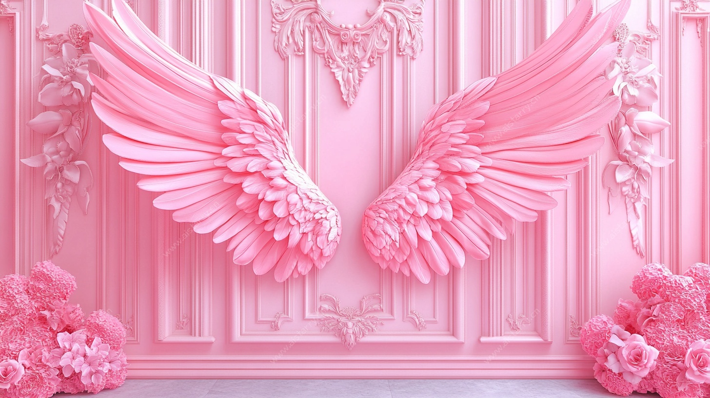 梦幻粉色天使翅膀背景墙