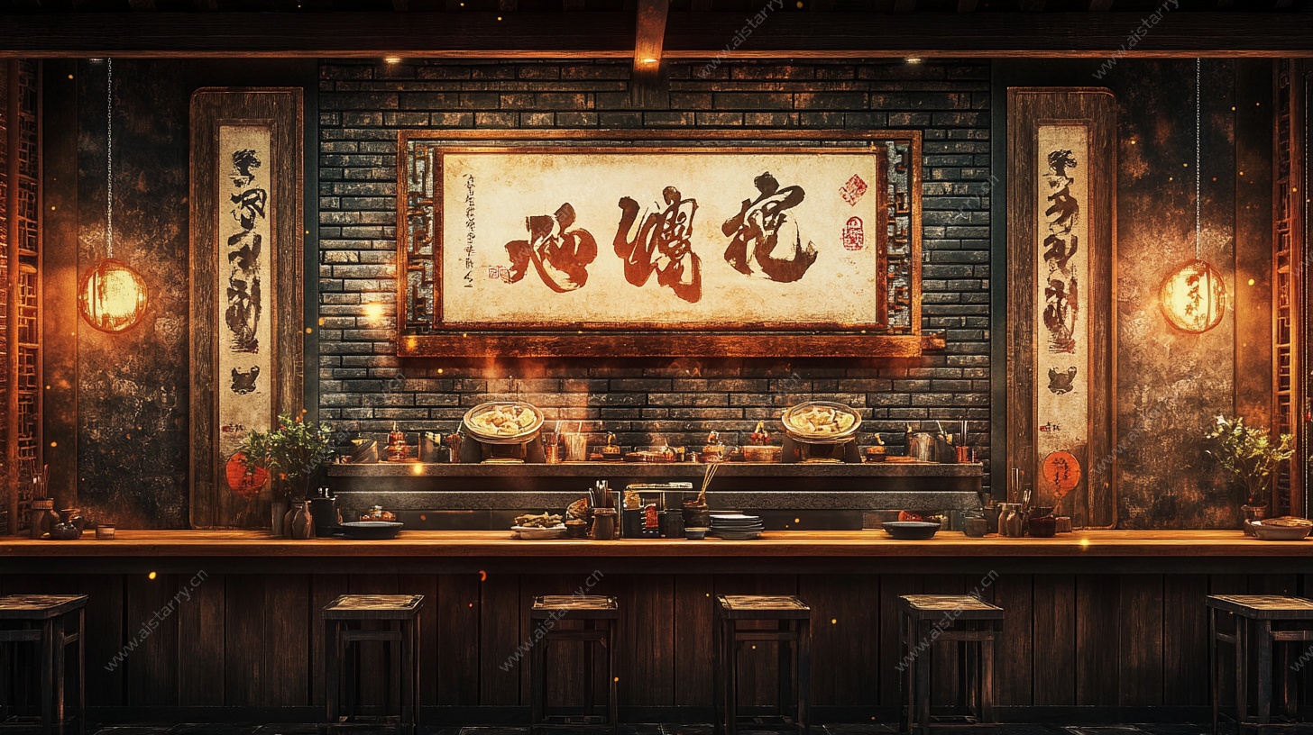 中式酒馆复古风吧台场景