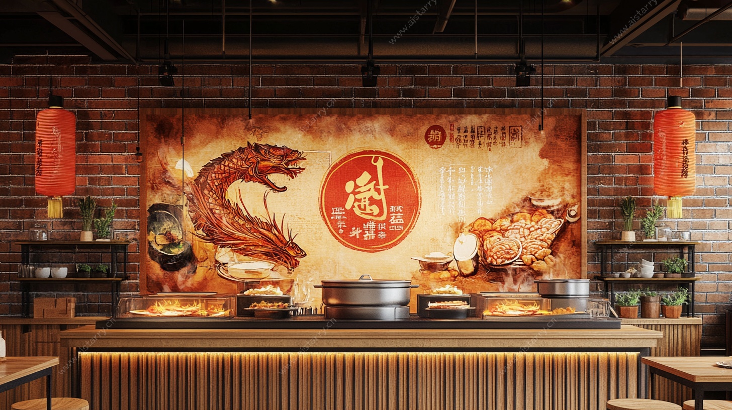 中式火锅餐厅特色背景墙