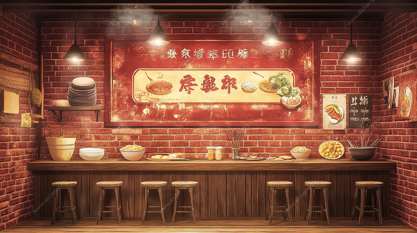 复古风烧烤店用餐场景