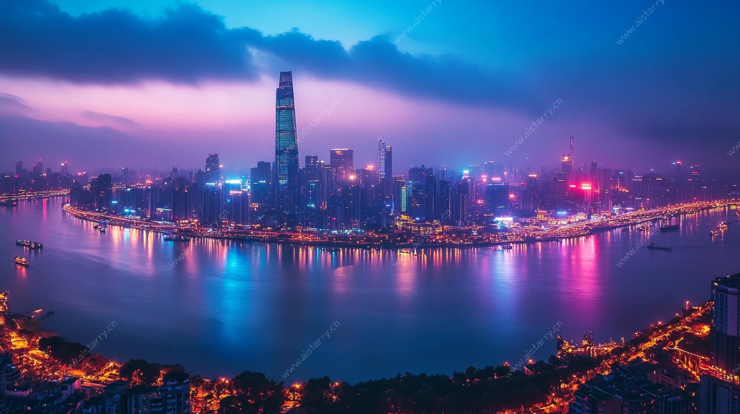 城市夜景璀璨江边风光