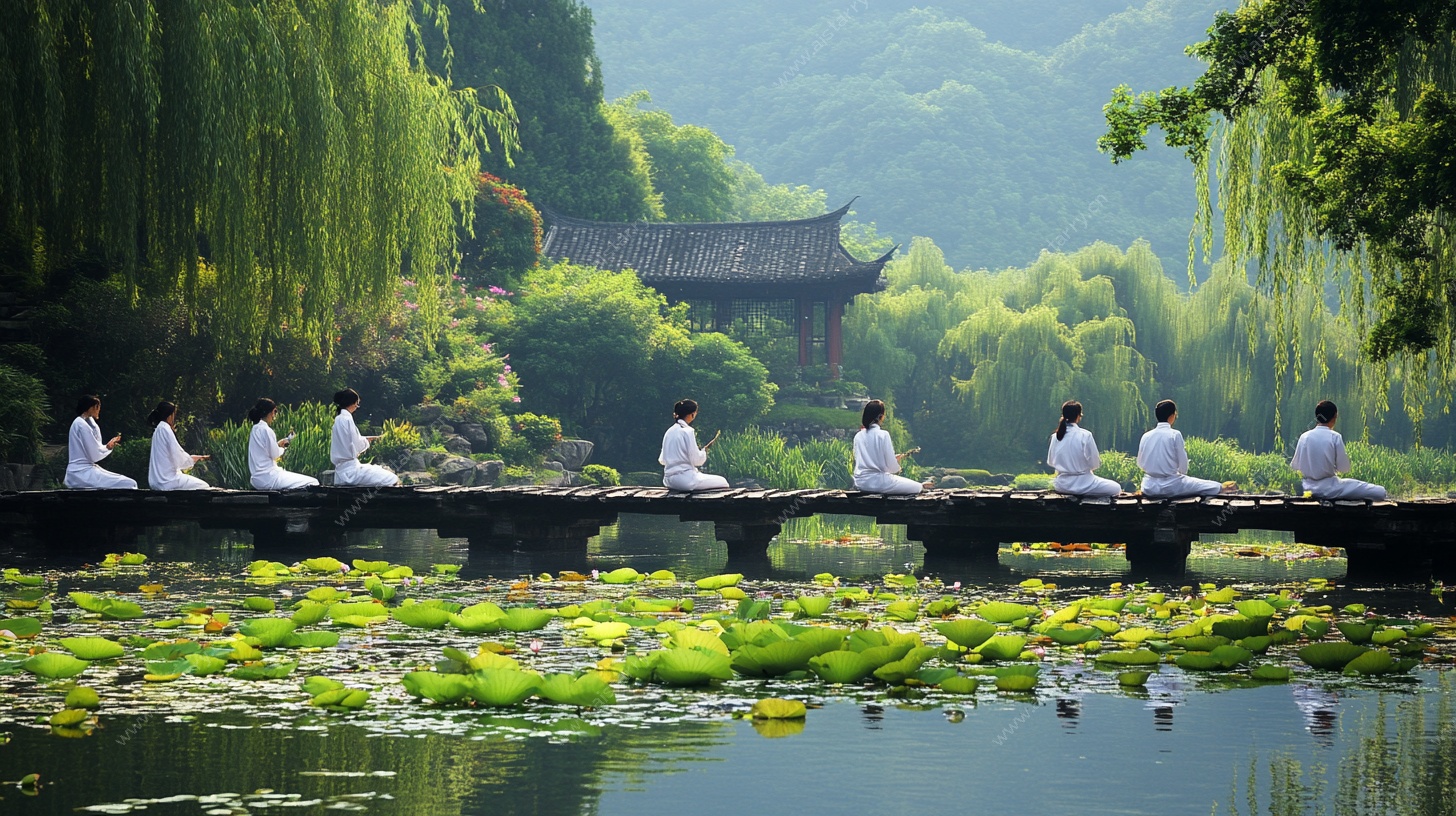 桥上瑜伽 湖畔清幽景致