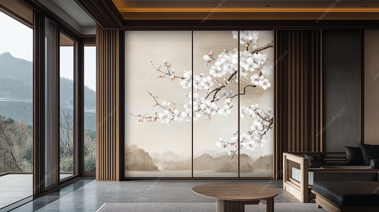 日式禅意客厅移门装饰画