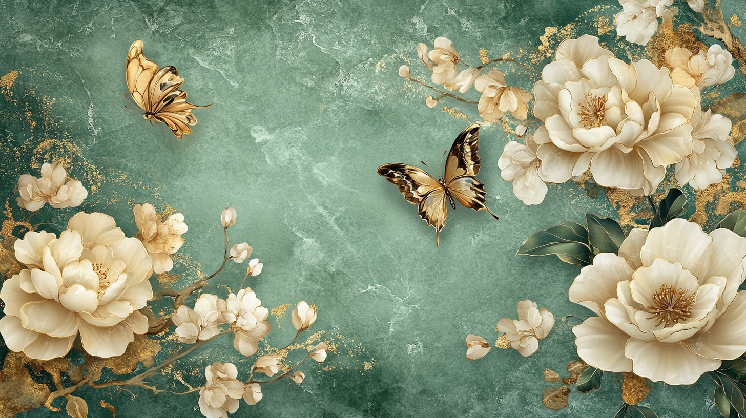 中式花卉蝴蝶复古风背景图