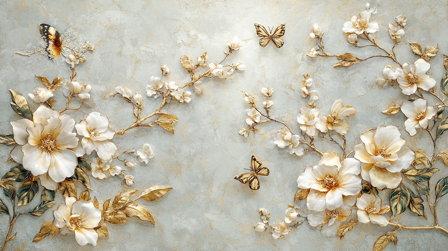 花卉蝴蝶浮雕装饰画