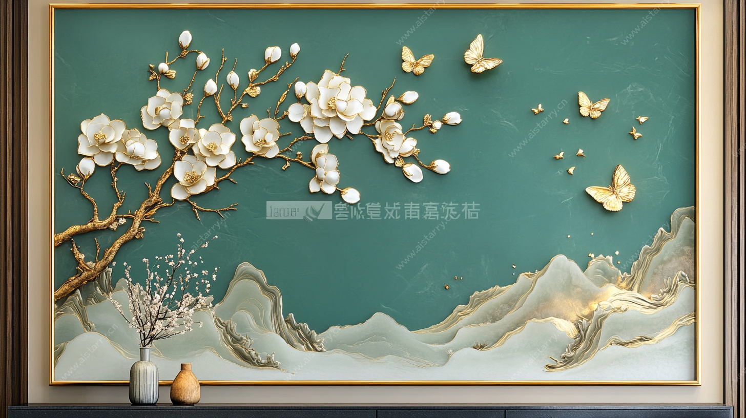 玉兰花山水装饰画