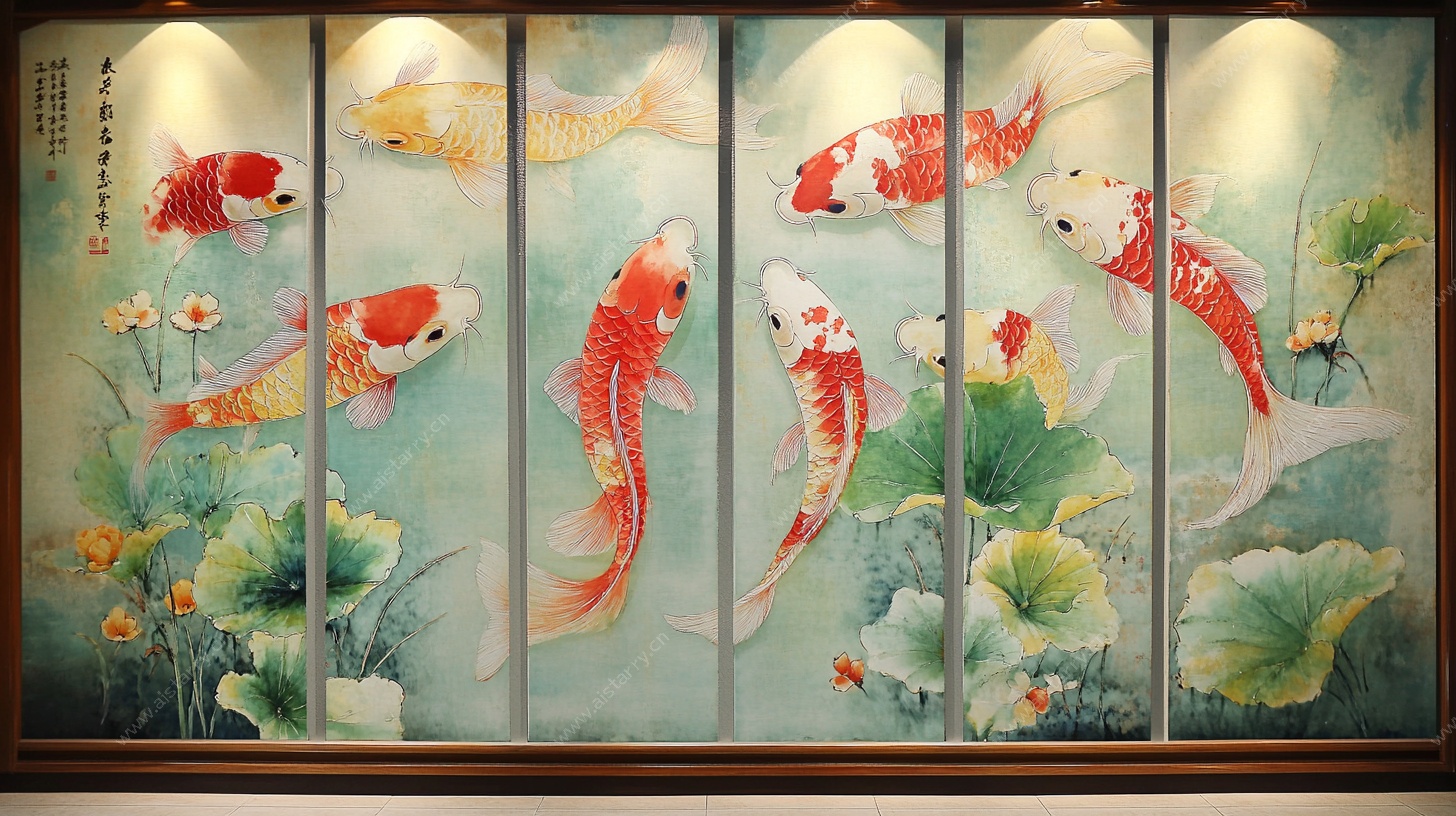 中式锦鲤荷花装饰画