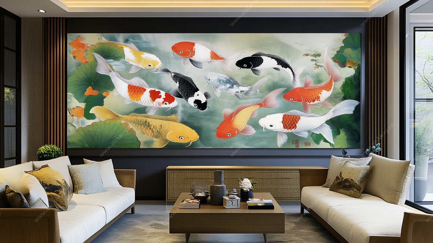 客厅中式锦鲤装饰画