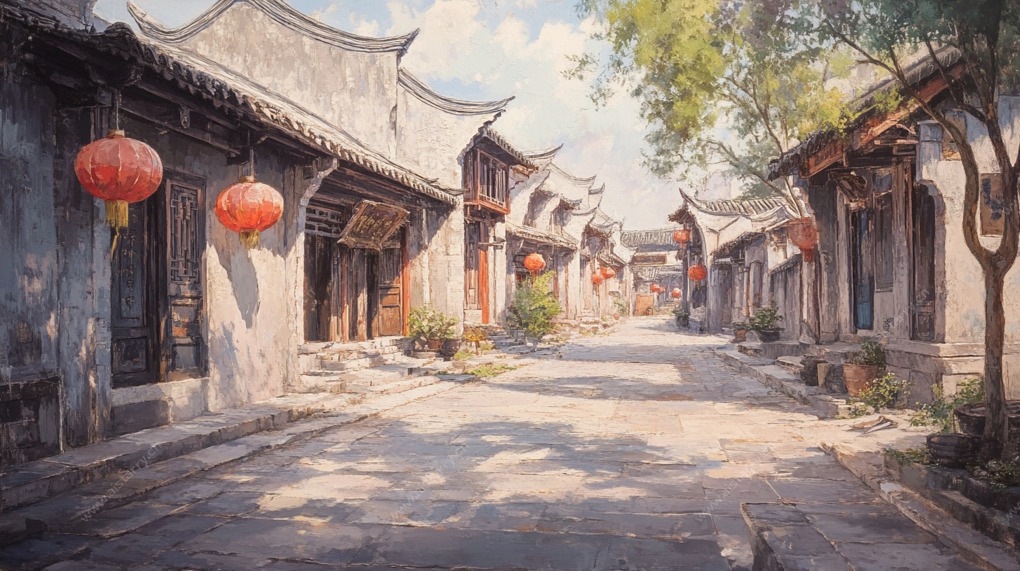 古巷老街景 红灯映旧居