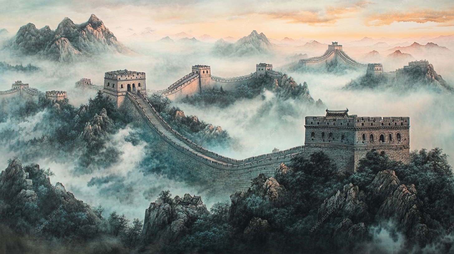 壮丽长城于山峦云海间