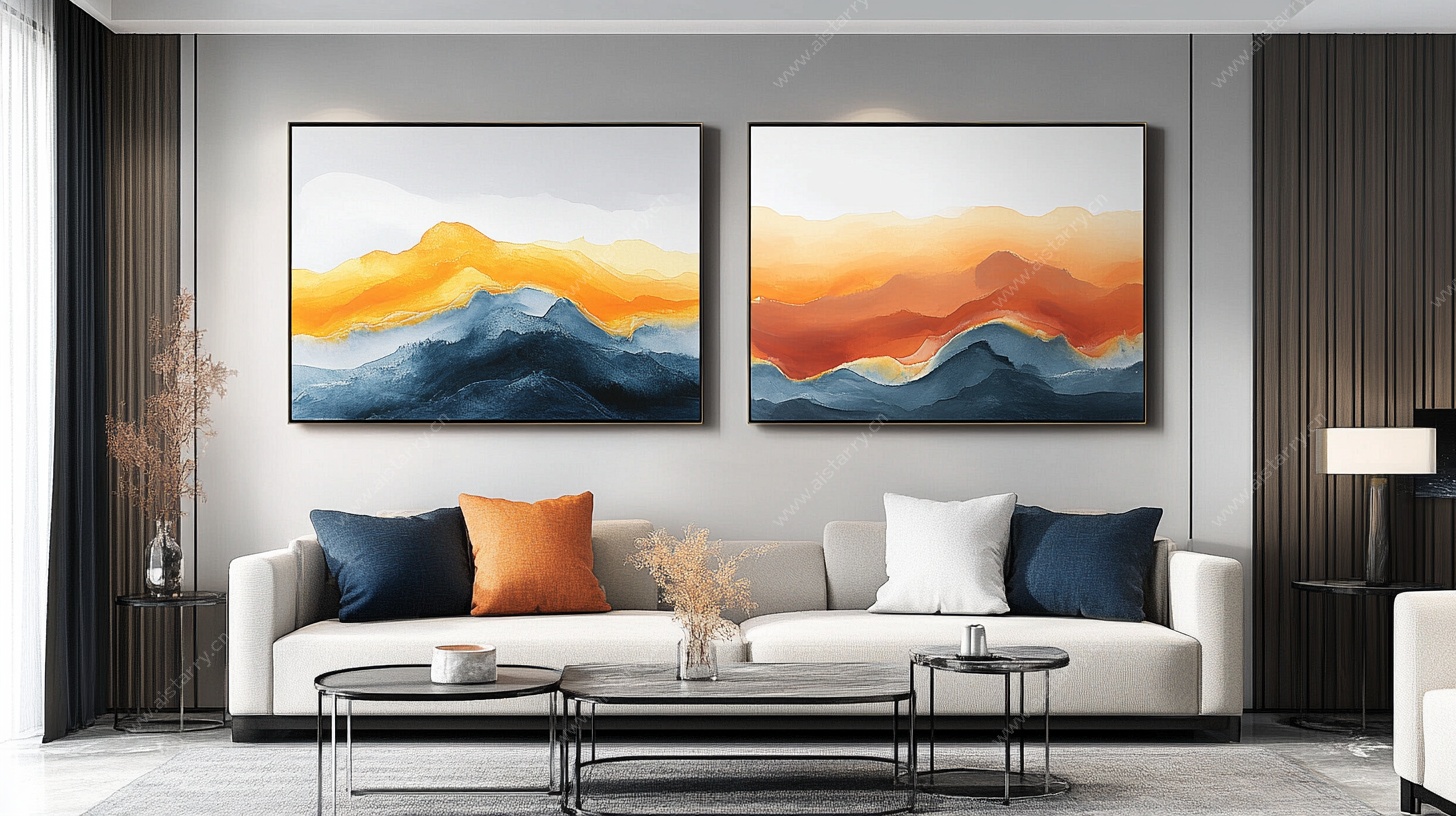 现代客厅双幅抽象山水挂画