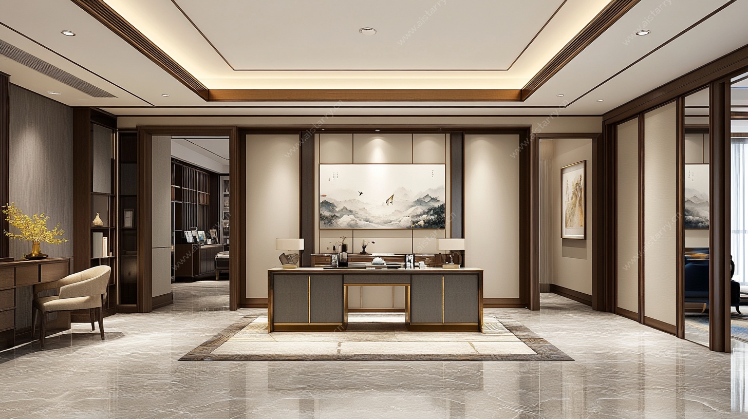 中式雅致书房室内效果图