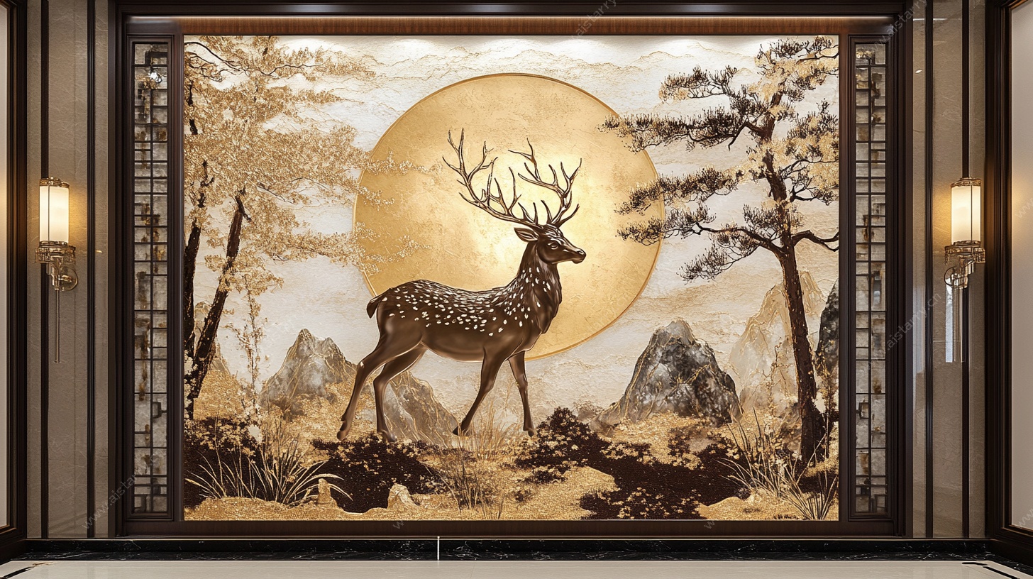 中式金鹿山水装饰画